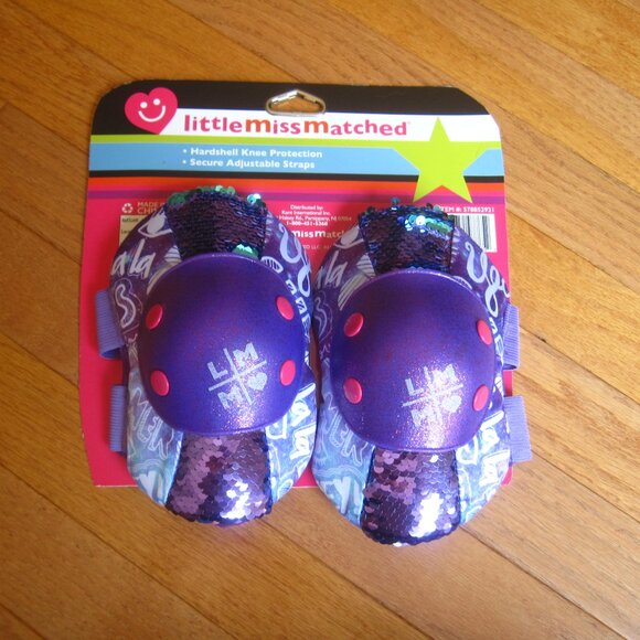 Little Miss Matched Sequin Knee Elbow Pads Hardshell Hook Loop Adjustable Straps - Picture 1 of 5
